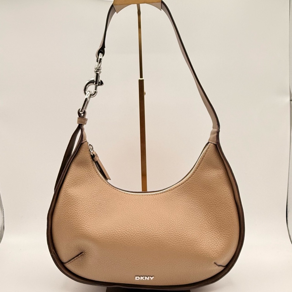 DKNY Tan and Brown Leather Hobo Shoulder Bag
